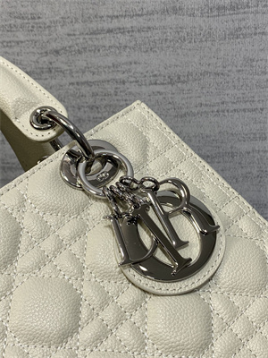 CD Medium Lady Di.or Bag Cannage Grained Calfskin Silver Tone Metal Cream