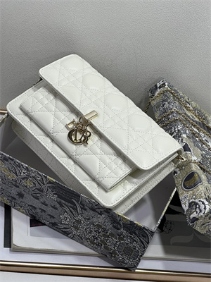 CD Miss Dior Chain Pouch Cannage Lambskin Latte