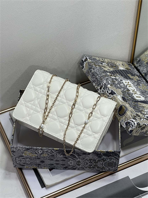 CD Miss Dior Chain Pouch Cannage Lambskin Latte