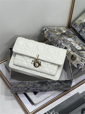 CD Miss Dior Chain Pouch Cannage Lambskin Latte