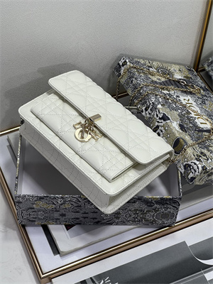 CD Miss Dior Chain Pouch Cannage Lambskin Latte