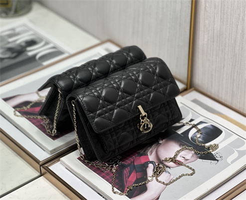 CD Miss Dior Chain Pouch Cannage Lambskin Black