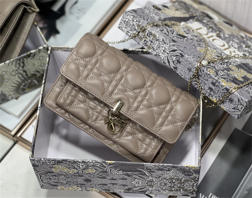 CD Miss Dior Chain Pouch Cannage Lambskin Taupe
