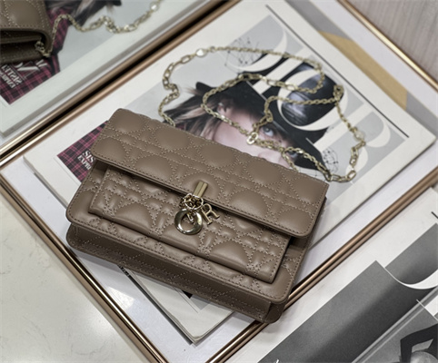 CD Miss Dior Chain Pouch Cannage Lambskin Taupe