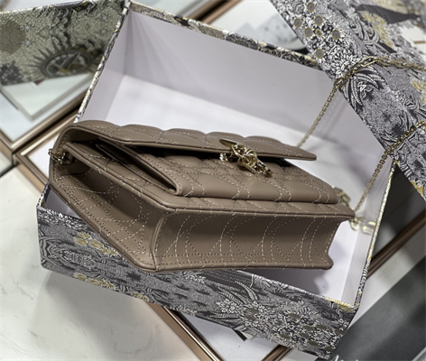 CD Miss Dior Chain Pouch Cannage Lambskin Taupe