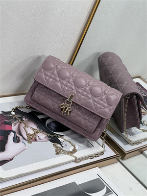 CD Miss Dior Chain Pouch Cannage Lambskin Peony Pink