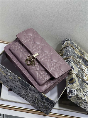 CD Miss Dior Chain Pouch Cannage Lambskin Peony Pink