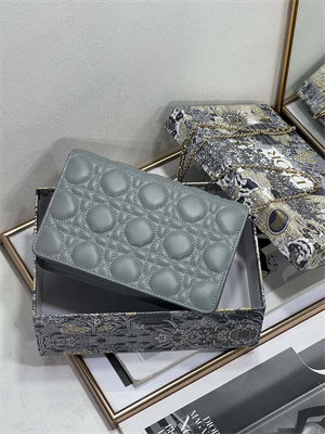 CD Miss Dior Chain Pouch Cannage Lambskin Stone Grey