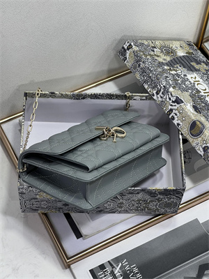 CD Miss Dior Chain Pouch Cannage Lambskin Stone Grey