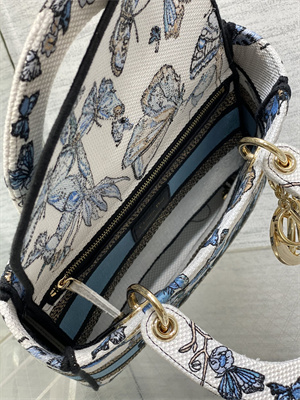 CD Medium Lady Di.or D-Lite Bag Toile de Jouy Mexico Embroidery White And Pastel Midnight Blue
