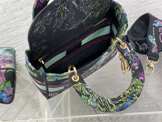 CD Medium Lady Di.or D-Lite Bag Toile de Jouy Voyage Embroidery Green