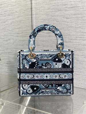 CD Medium Lady Di.or D-Lite Bag Butterfly Bandana Embroidery Denim Blue Multicolor
