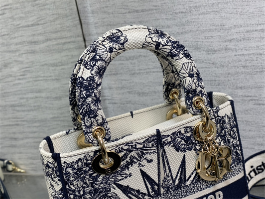 CD Medium Lady Di.or D-Lite Bag R??ve d’Infini  Embroidery Blue and White