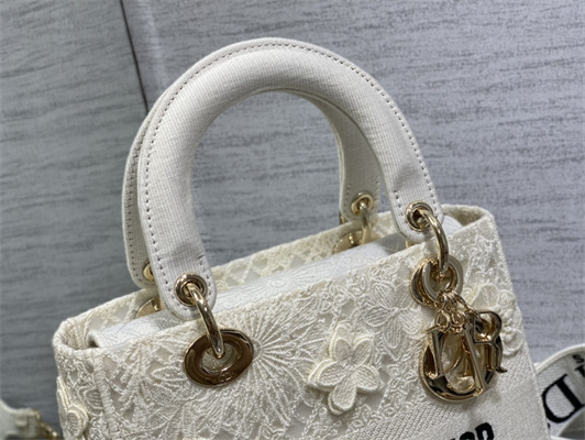 CD Medium Lady Di.or D-Lite Bag White D-Lace Embroidery With 3D Macrame Eeffect