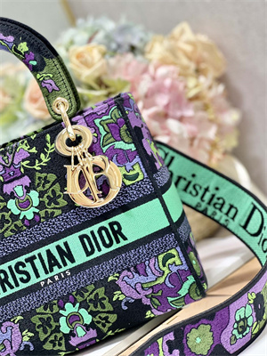 CD Medium Lady Di.or D-Lite Bag Toile de Jouy Embroidery Purple Multicolor
