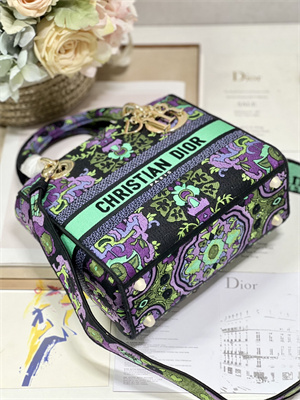 CD Medium Lady Di.or D-Lite Bag Toile de Jouy Embroidery Purple Multicolor