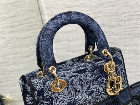CD Medium Lady Di.or D-Lite Bag Toile de Jouy Embroidery Denim Blue