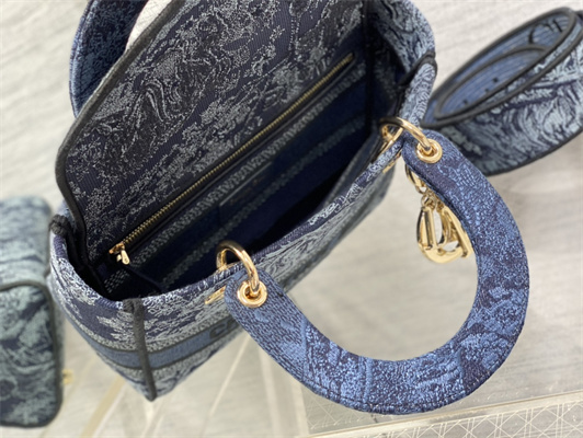 CD Medium Lady Di.or D-Lite Bag Toile de Jouy Embroidery Denim Blue