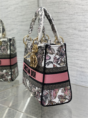 CD Medium Lady Di.or D-Lite Bag Butterfly Around The World Embroidery White and Pastel Pink