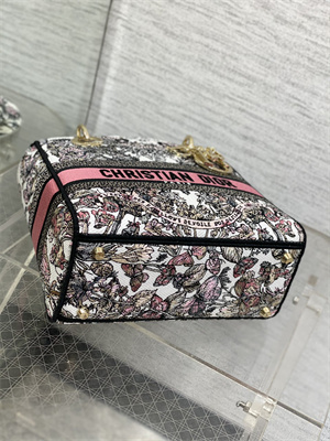 CD Medium Lady Di.or D-Lite Bag Butterfly Around The World Embroidery White and Pastel Pink