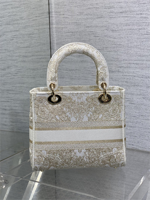 CD Medium Lady Di.or D-Lite Bag Butterfly Around The World Embroidery Gold Tone and White