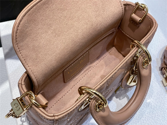 CD Lady D-Joy Micro Bag Cannage Lambskin Gold Tone Metal Dusty Pink