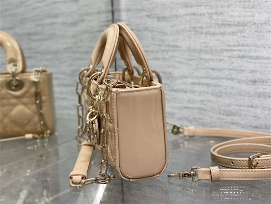 CD Lady D-Joy Micro Bag Patent Cannage Calfskin Gold Tone Metal Nude Pink