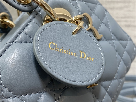 CD Lady D-Joy Micro Bag Cannage Lambskin Gold Tone Metal Cloud Blue