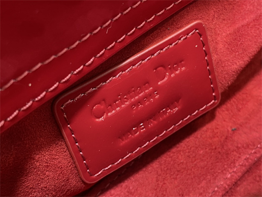 CD Lady D-Joy Micro Bag Patent Cannage Calfskin Gold Tone Metal Cherry Red