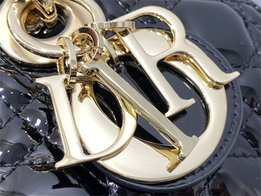 CD Small Lady D-Joy Bag Patent Cannage Calfskin Gold Tone Metal Black