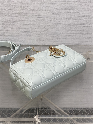 CD Small Lady D-Joy Bag Cannage Lambskin Gold Tone Metal Placid Blue