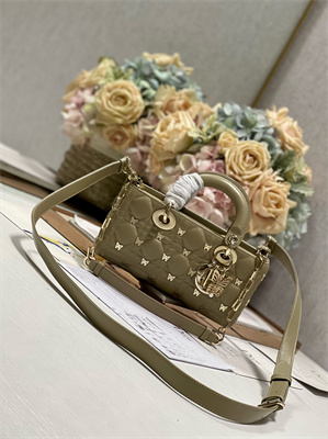 CD Small Lady D-Joy Bag Cannage Lambskin With Golden Butterfly Gold Tone Metal Beige