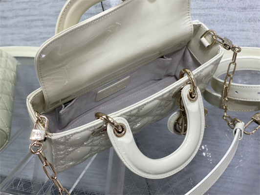 CD Small Lady D-Joy Bag Patent Cannage Calfskin Gold Tone Metal Latte