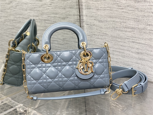 CD Small Lady D-Joy Bag Cannage Lambskin Gold Tone Metal Cloud Blue