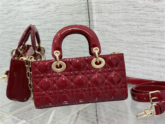 CD Small Lady D-Joy Bag Patent Cannage Calfskin Gold Tone Metal Cherry Red