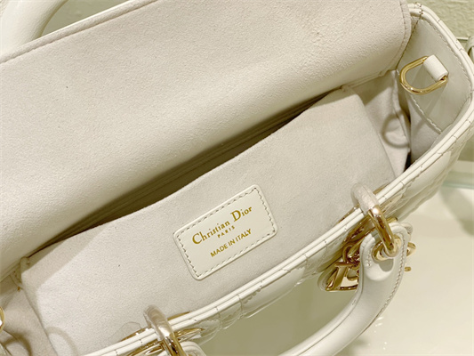 CD Medium Lady D-Joy Bag Cannage Lambskin Gold Tone Metal Latte