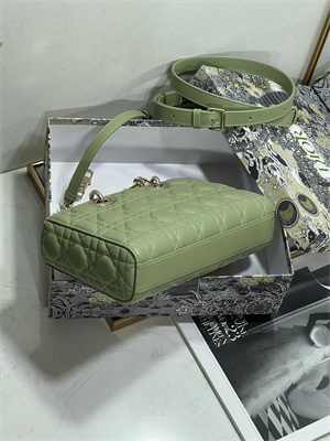 CD Medium Lady D-Joy Bag Cannage Lambskin Gold Tone Metal Green