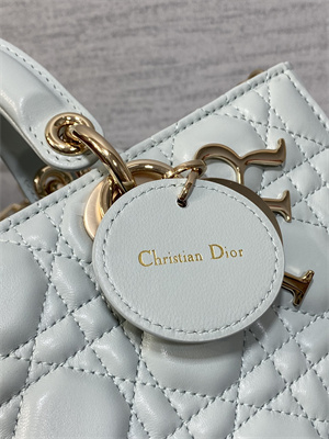 CD Medium Lady D-Joy Bag Cannage Lambskin Gold Tone Metal Placid Blue