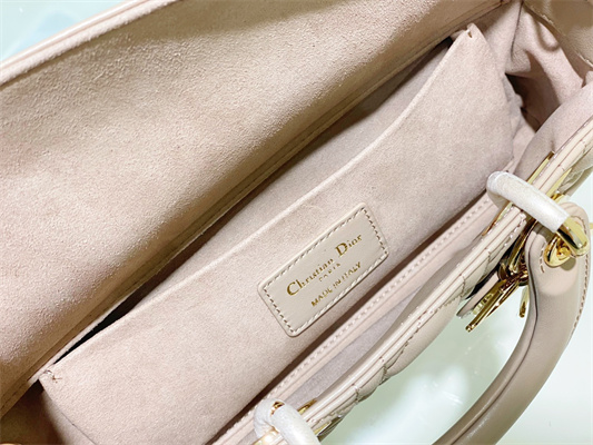 CD Medium Lady D-Joy Bag Cannage Lambskin Gold Tone Metal Sand