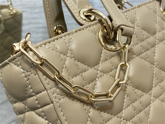 CD Medium Lady D-Joy Bag Cannage Lambskin Gold Tone Metal Beige