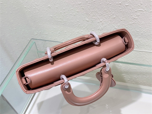 CD Medium Lady D-Joy Bag Cannage Calfskin With Diamond Motif Pink