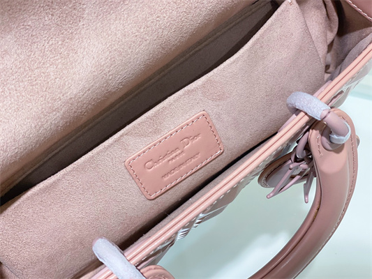 CD Medium Lady D-Joy Bag Cannage Calfskin With Diamond Motif Pink