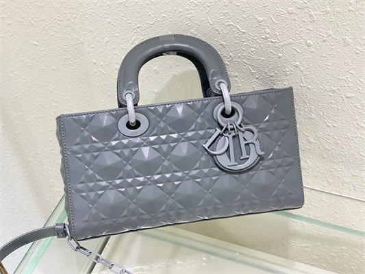 CD Medium Lady D-Joy Bag Cannage Calfskin With Diamond Motif Grey