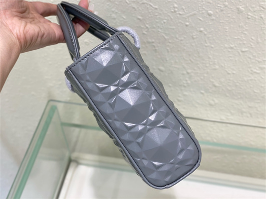 CD Medium Lady D-Joy Bag Cannage Calfskin With Diamond Motif Grey