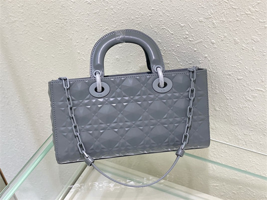CD Medium Lady D-Joy Bag Cannage Calfskin With Diamond Motif Grey