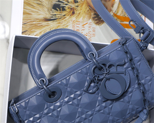 CD Medium Lady D-Joy Bag Cannage Calfskin With Diamond Motif Blue