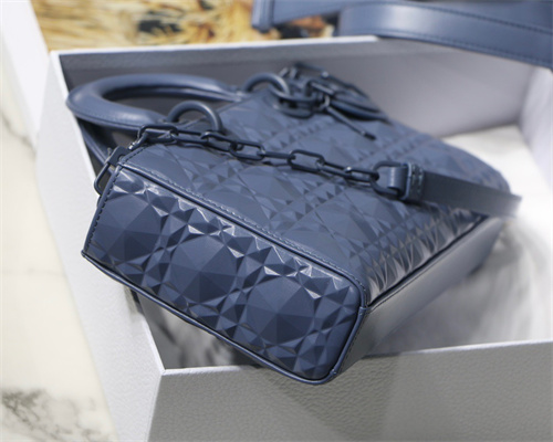 CD Medium Lady D-Joy Bag Cannage Calfskin With Diamond Motif Blue