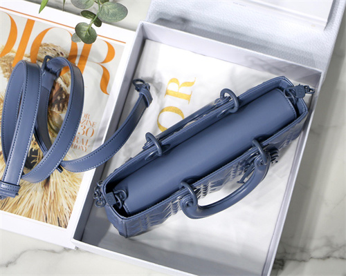 CD Medium Lady D-Joy Bag Cannage Calfskin With Diamond Motif Blue