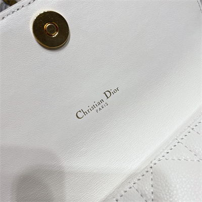 CD Caro Belt Pouch With Chain Supple Cannage Calfskin Gold Tone Metal White