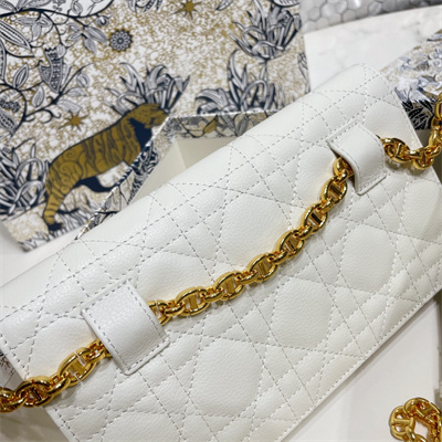 CD Caro Belt Pouch With Chain Supple Cannage Calfskin Gold Tone Metal White